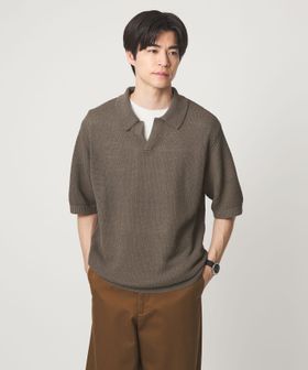 green label relaxing/コットン ナイロン メッシュ スキッパー 半袖 ポロシャツ/ポロシャツ