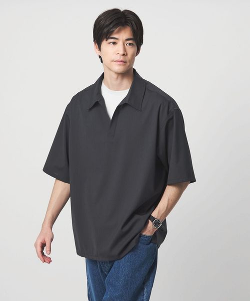 green label relaxing/ウォッシャブルトロ スキッパー 半袖 シャツ プルオーバー ―ウォッシャブル・ストレッチ―/シャツ / ブラウス