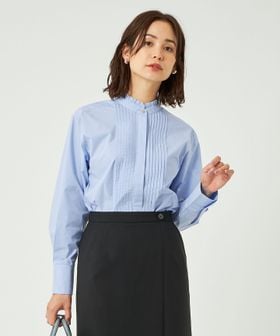 size SHORTあり］フリルネック ピンタック シャツ -マシン 