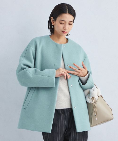 green label relaxing/SENTDALE WOOL セントデールウール ノーカラー ミドル コート/ノーカラーコート