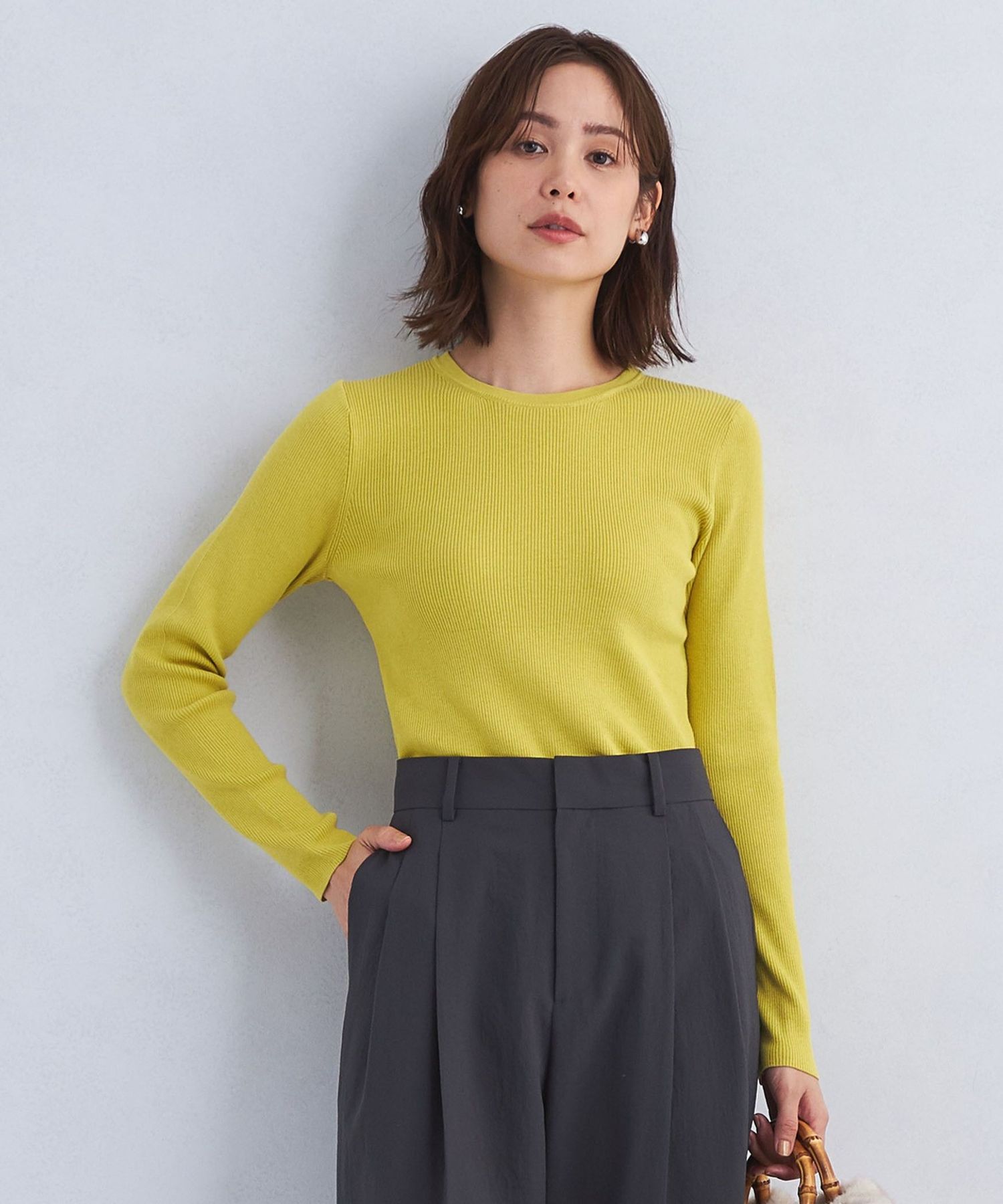 1_OF MINE＞リブ クルーネック プルオーバー ニット -ウォッシャブル- 