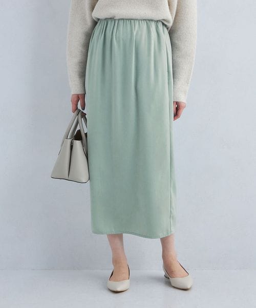 green label relaxing/サテン ギャザー タイト スカート/ミモレ / ロング