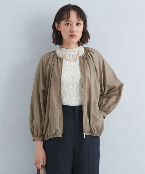 174*新品 自由区 洗える シアーメモリー ブルゾン ノーカラージャケット38 174*新品 自由区 洗える シアーメモリー ブルゾン ノーカラー