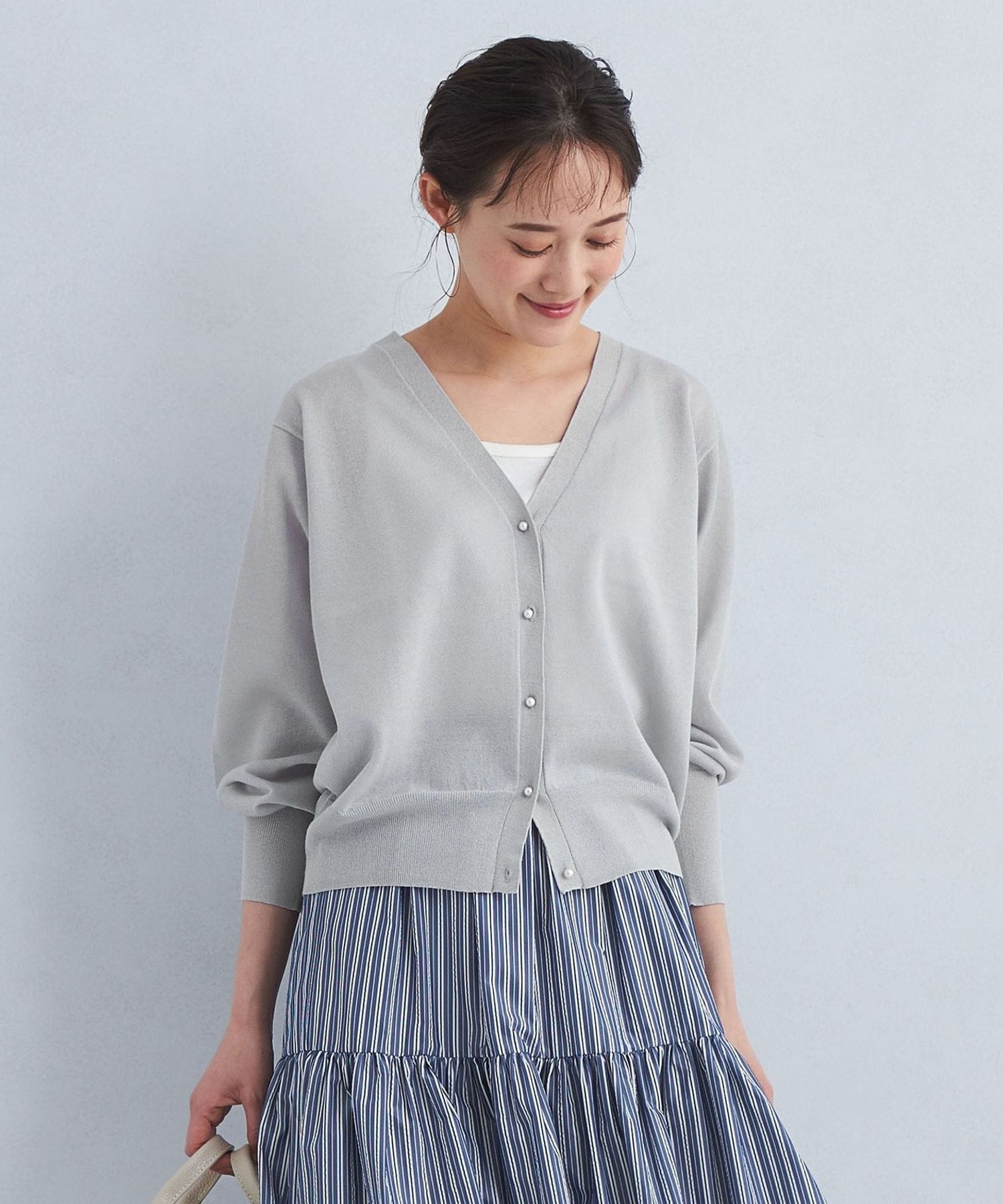 グロッシー シアー Vネック ニット カーディガン 