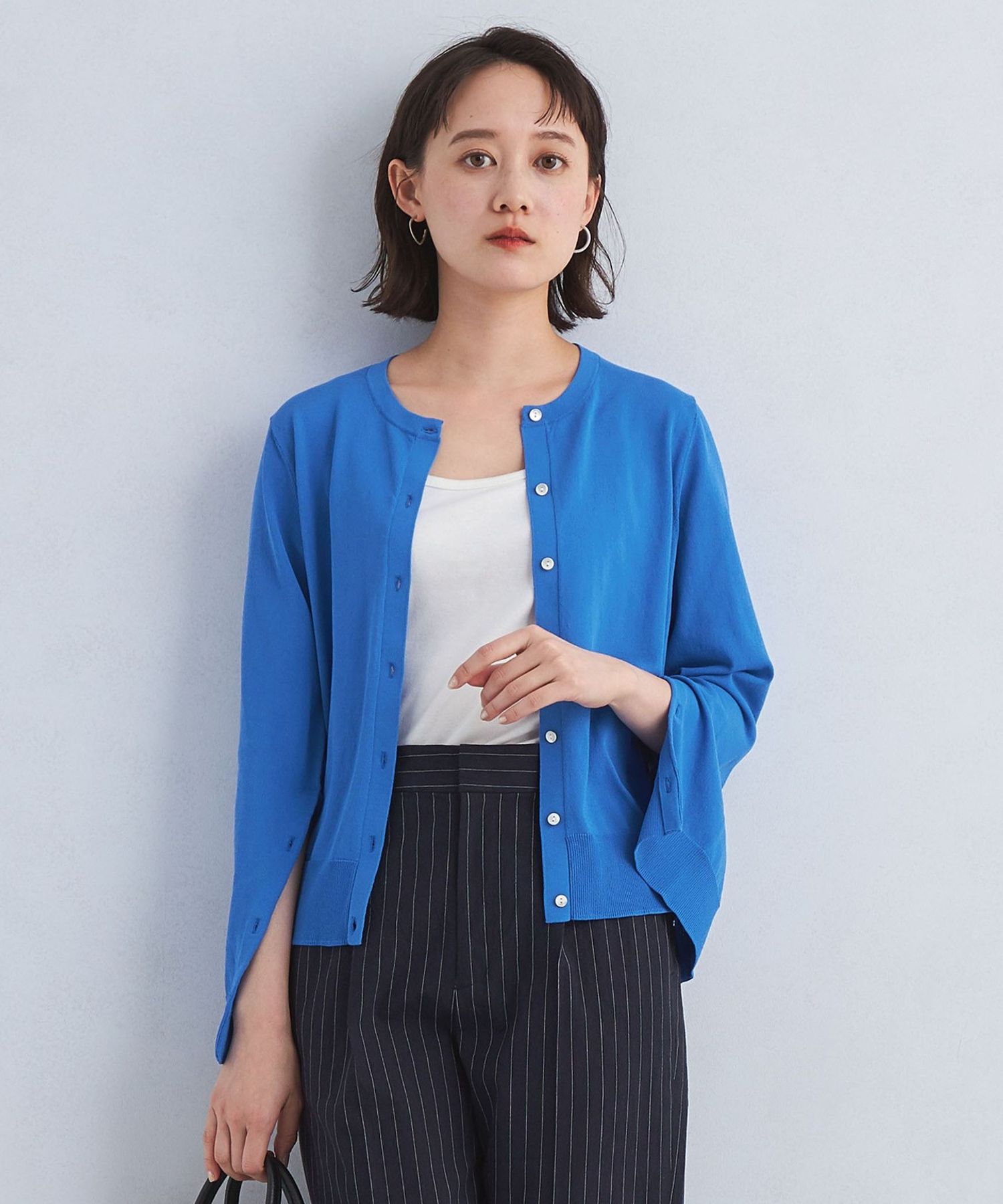 KOKAGE クルーネック ニット カーディガン -ウォッシャブル・接触冷感  