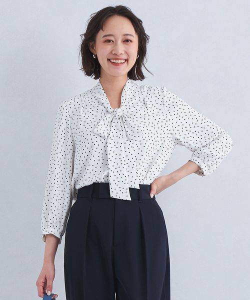 ☆グリーンレーベルリラクシング ユナイテッドアローズ ボウタイブラウス『F』☆ ボウタイ 7分袖 ブラウス ―マシンウォッシャブル・防シワ―