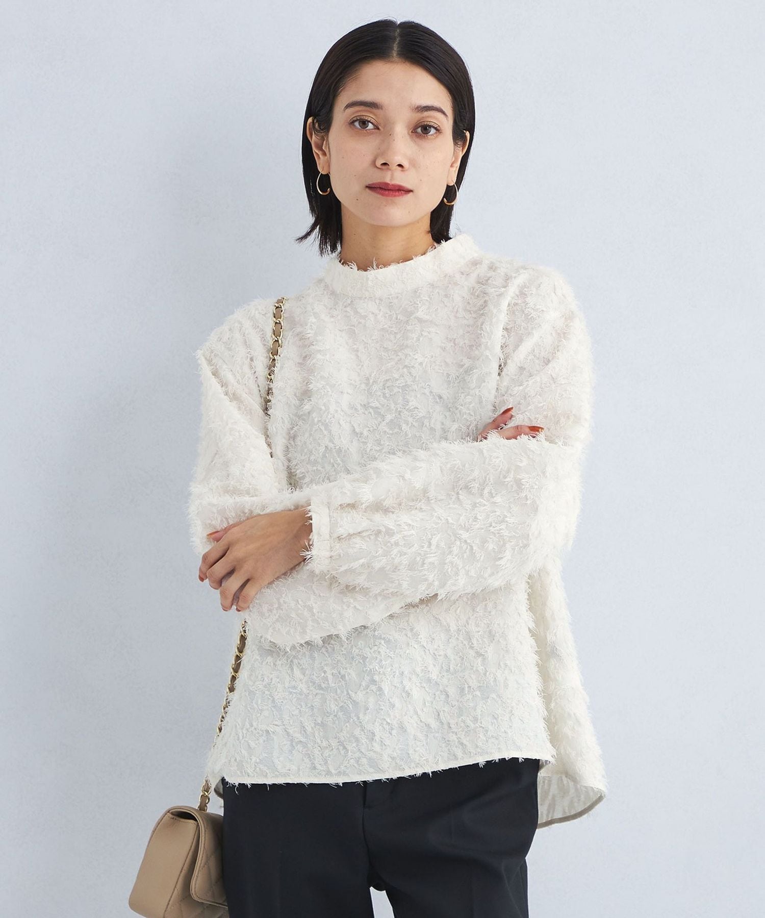 【新品タグ付】今季 UNITED ARROWS ジャカード ブラウス フリンジ ジャカード ブラウス