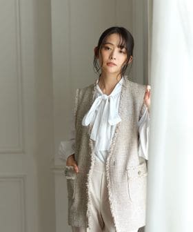 size SHORTあり］ミックスツイードライク ジレ 