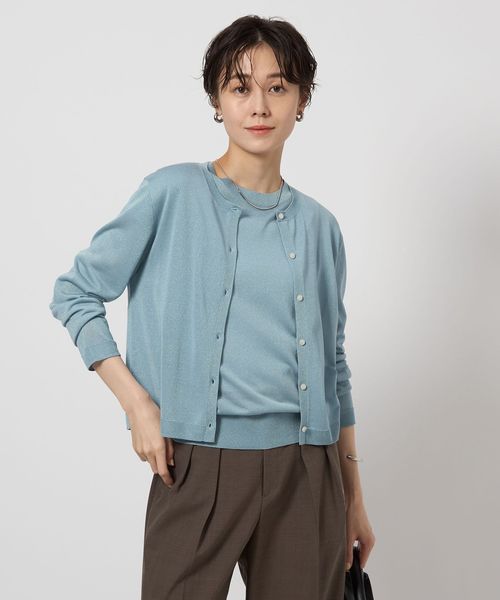 H beauty&youth オーロララメカーディガン H＞オーロララメ ショートカーディガン