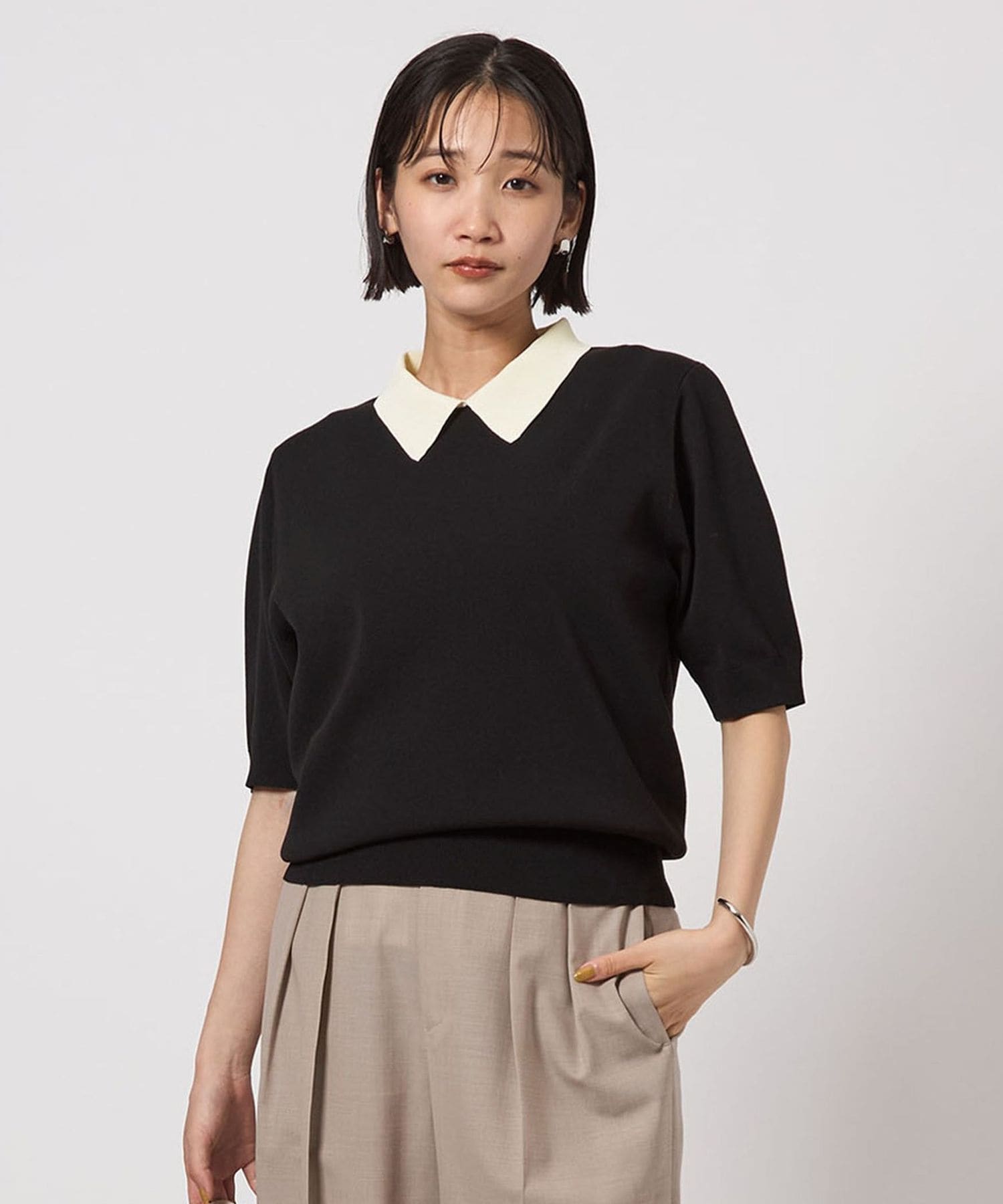 極美品！ユナイテッドアローズ レディ オーガンジー 5分袖 ニット プルオーバー レディ オーガンジー 5分袖 ニット