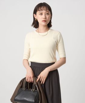 green label relaxing/＜1_OF MINE＞リブ クルーネック 5分袖 ニット プルオーバー/ニット / セーター