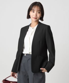 green label relaxing/ダブルクロス ノーラペル ジャケット ウォッシャブル ストレッチ/ノーカラージャケット