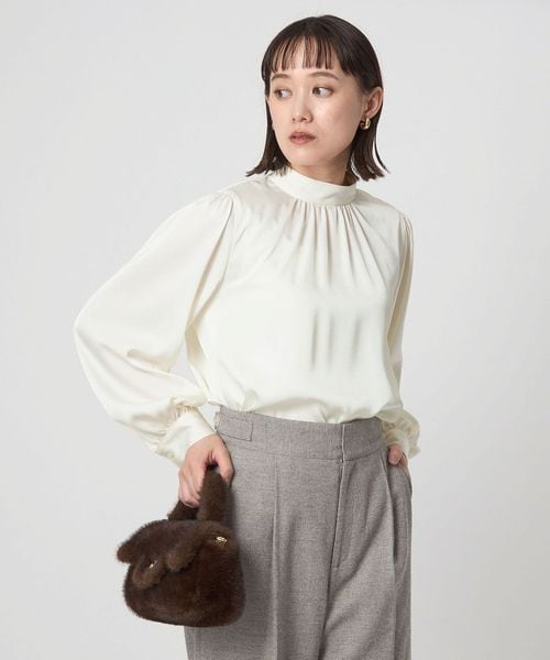 green label relaxing/サテン スタンドネック ギャザー ブラウス/シャツ / ブラウス