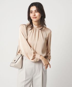 green label relaxing/サテン スタンドネック ギャザー ブラウス/シャツ / ブラウス