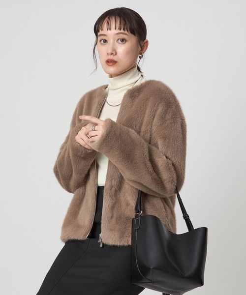 green label relaxing/フェイクファー ノーカラー コート/ノーカラーコート