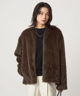 green label relaxing/フェイクファー ノーカラー コート/ノーカラーコート