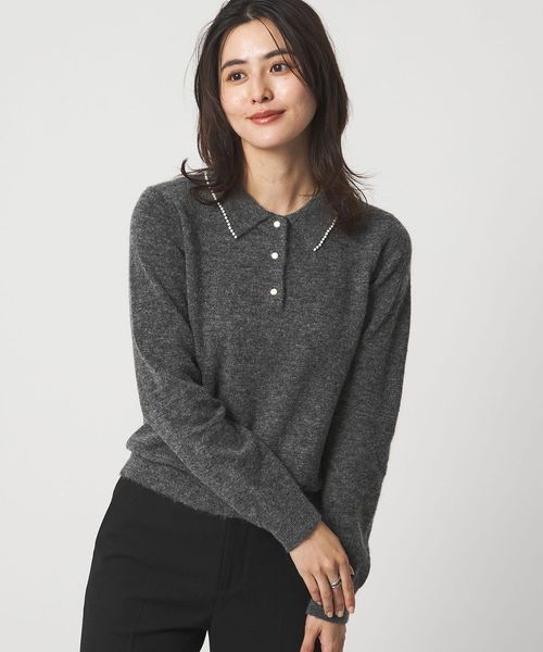 green label relaxing/襟付き フェイクパール プルオーバー ニット ウォッシャブル/ニット / セーター