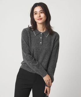 green label relaxing/襟付き フェイクパール プルオーバー ニット ウォッシャブル/ニット / セーター