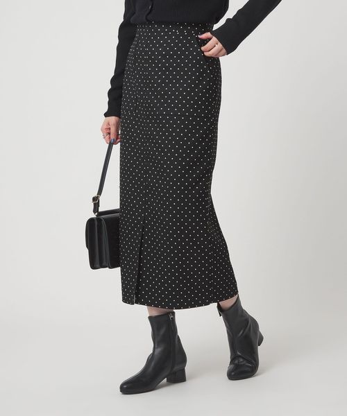 green label relaxing/キチントボトムス ドット ジャガード Iライン スリム タイト スカート ウォッシャブル ストレッチ/ミモレ / ロング