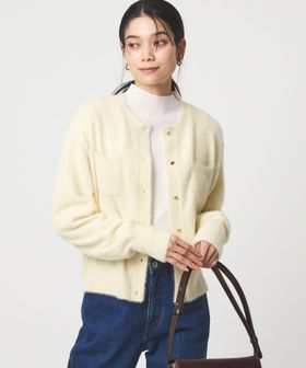 green label relaxing/フラッフ フェザーヤーン ゴールドカラーボタン ニット カーディガン/カーディガン / ボレロ
