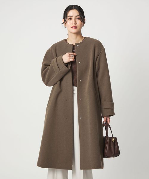 green label relaxing/SENTDALE WOOL セントデールウール ノーカラー コート ダークブラウン/ノーカラーコート