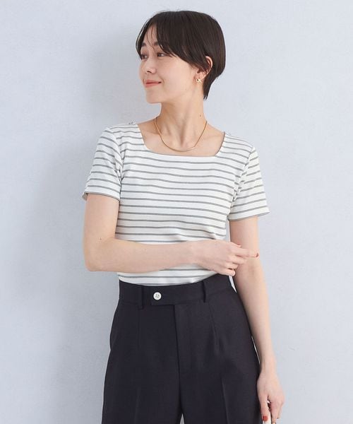 green label relaxing/ブライトリブ スクエアネック ショートスリーブ プルオーバー カットソー―制菌―/Tシャツ / カットソー