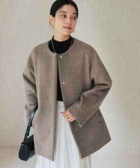 green label relaxing/［size SHORTあり］アンゴラビーバー ノーカラー ミドル コート/ノーカラーコート