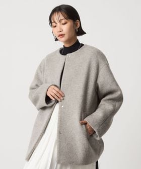green label relaxing/［size SHORTあり］アンゴラビーバー ノーカラー ミドル コート/ノーカラーコート