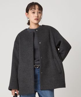 green label relaxing/［size SHORTあり］アンゴラビーバー ノーカラー ミドル コート/ノーカラーコート