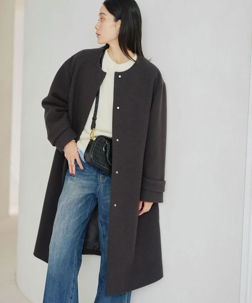 green label relaxing/［size SHORTあり］SENTDALE WOOL セントデールウール ノーカラー コート/ノーカラーコート