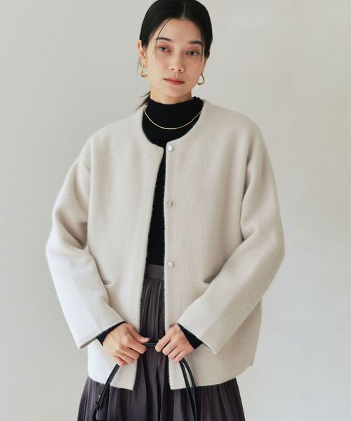 green label relaxing/［size SHORTあり］FOXブレンド セッケツ ノーカラー カーディガン/カーディガン / ボレロ