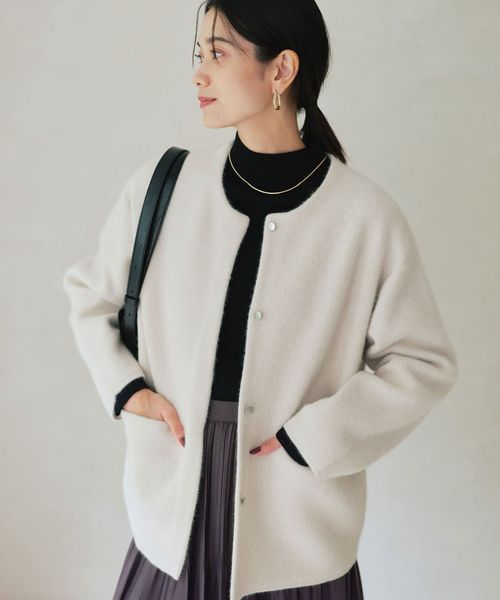 green label relaxing/［size SHORTあり］FOXブレンド セッケツ ノーカラー カーディガン/カーディガン / ボレロ