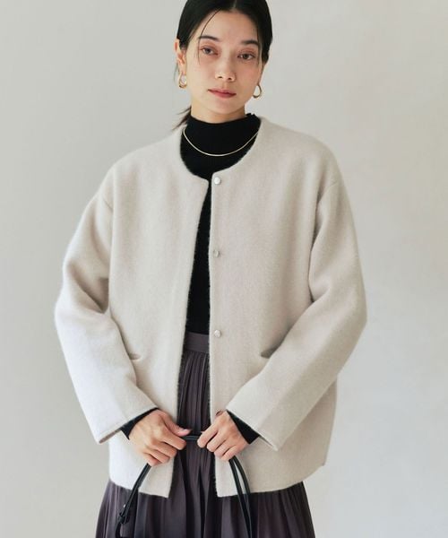 green label relaxing/［size SHORTあり］FOXブレンド セッケツ ノーカラー カーディガン/カーディガン / ボレロ