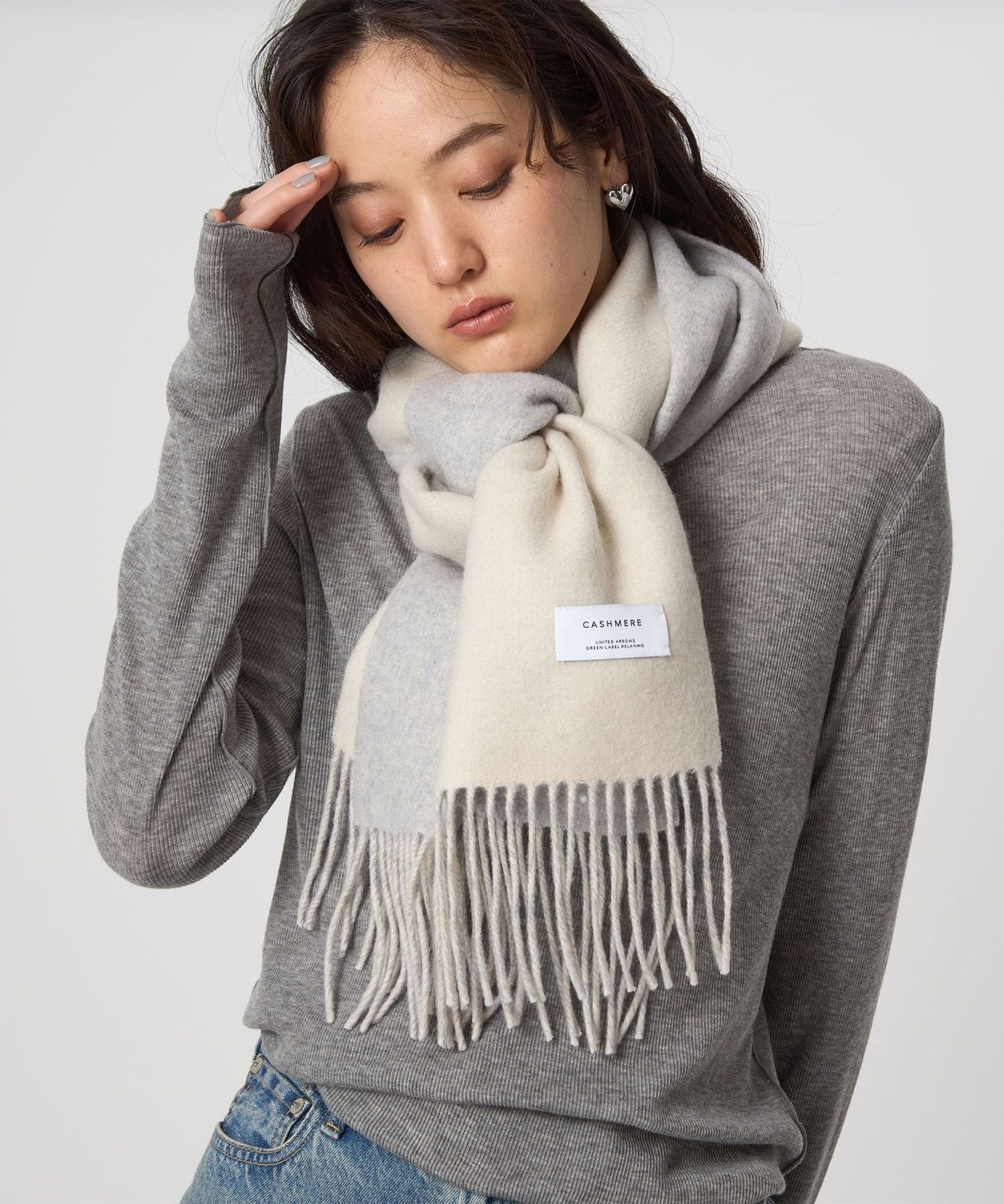 ユナイテッドアローズ カシミヤマフラー 新品 ブラック×グレー リバーシブル BEAUTY&YOUTH UNITED ARROWS（ビューティーアンドユース