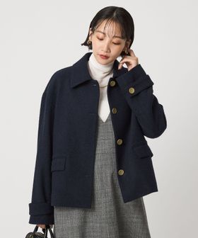 green label relaxing/ヘリンボーン 襟付き ショート コート/ステンカラーコート