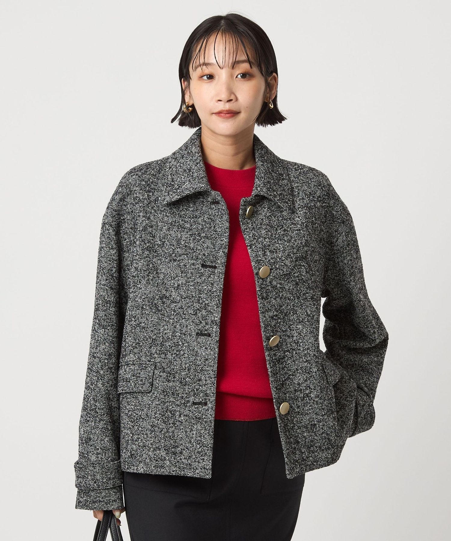 ヘリンボーン 襟付き ショート コート