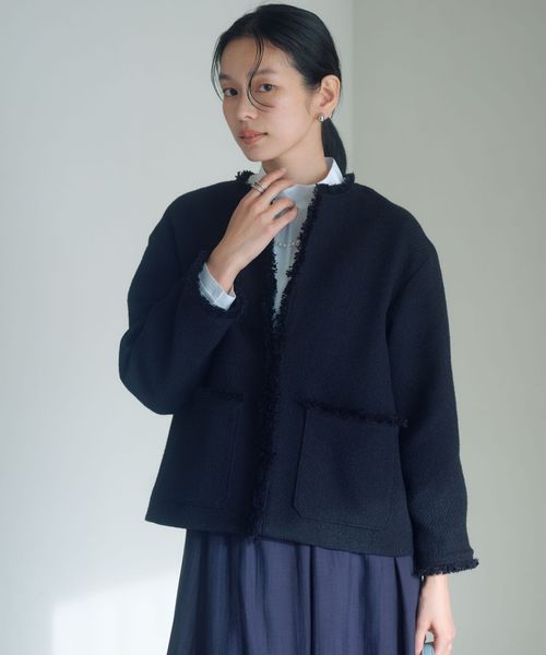 green label relaxing/［size SHORTあり］ミックス ツイードライク ポケット ノーカラー ジャケット/ノーカラージャケット