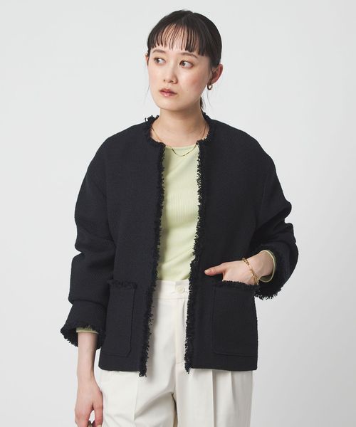 green label relaxing/［size SHORTあり］ミックス ツイードライク ポケット ノーカラー ジャケット/ノーカラージャケット