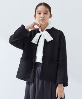 green label relaxing/［size SHORTあり］ミックス ツイードライク ポケット ノーカラー ジャケット/ノーカラージャケット