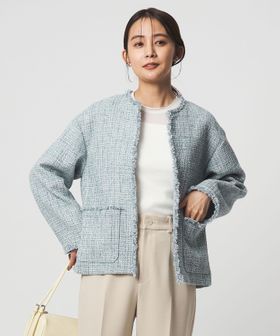 green label relaxing/［size SHORTあり］ミックス ツイードライク ポケット ノーカラー ジャケット/ノーカラージャケット