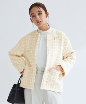 green label relaxing/ファンシー ツイードライク ポケット ノーカラー ジャケット/ノーカラージャケット