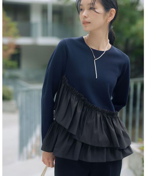 green label relaxing/タフタ ドッキング ペプラム プルオーバー ニット ウォッシャブル/ニット / セーター