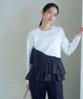 green label relaxing/タフタ ドッキング ペプラム プルオーバー ニット ウォッシャブル/ニット / セーター