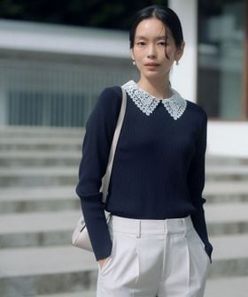 green label relaxing/リブ エリレース 2WAY ニット プルオーバー ウォッシャブル/ニット / セーター