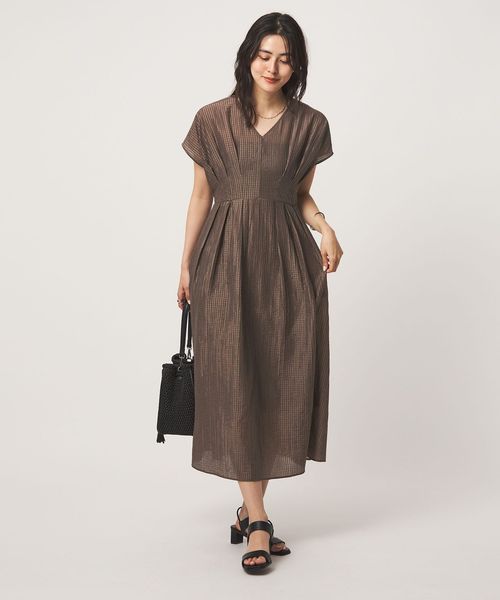 green label relaxing/シアー チェック フレンチスリーブ ワンピース/ワンピース
