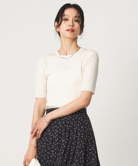 green label relaxing/＜1_OF MINE＞リブ クルーネック 5分袖 ニット プルオーバー マシンウォッシャブル/ニット / セーター