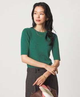 green label relaxing/＜1_OF MINE＞リブ クルーネック 5分袖 ニット プルオーバー マシンウォッシャブル/ニット / セーター