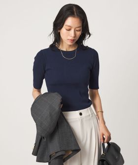 green label relaxing/＜1_OF MINE＞リブ クルーネック 5分袖 ニット プルオーバー マシンウォッシャブル/ニット / セーター