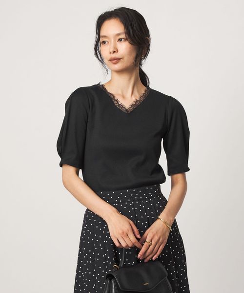 green label relaxing/ブライトリブ レース 5分袖 プルオーバー カットソー/Tシャツ / カットソー