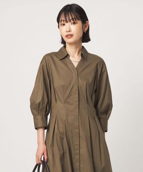green label relaxing/［size SHORTあり］シャツ襟 フィット＆フレア タック 5分袖 ワンピース/ワンピース